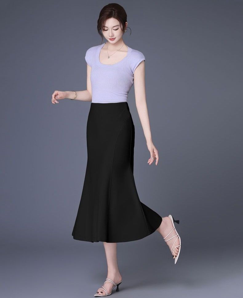 タイトスカート 上品な裾広がりマーメイドラインロングタイトスカート