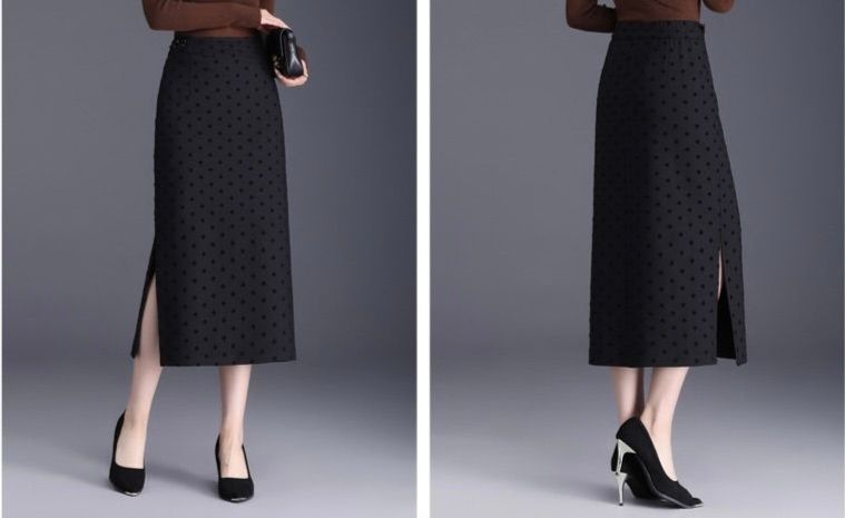 タイトスカート 水玉模様サイドスリット入りロングタイトスカート