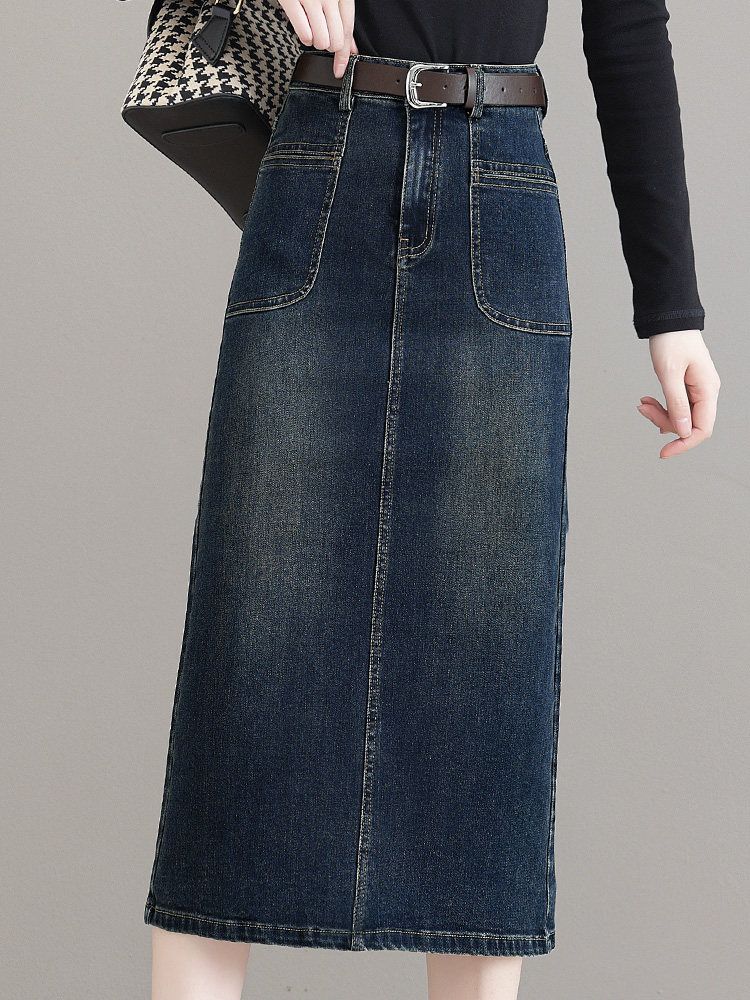 タイトスカート デニム素材サイドスリット入りタイトスカート