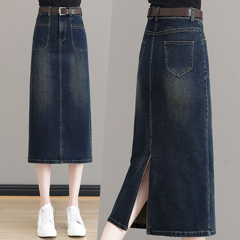 タイトスカート デニム素材サイドスリット入りタイトスカート