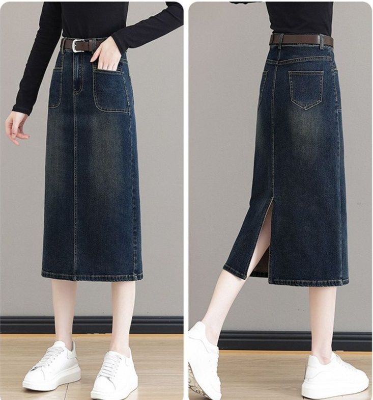 タイトスカート デニム素材サイドスリット入りタイトスカート