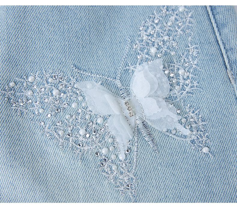 タイトスカート 刺繍入りデニム地ハイウエストタイトスカート