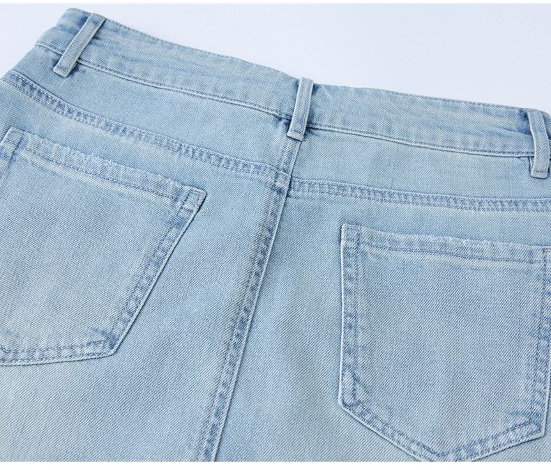 タイトスカート 刺繍入りデニム地ハイウエストタイトスカート