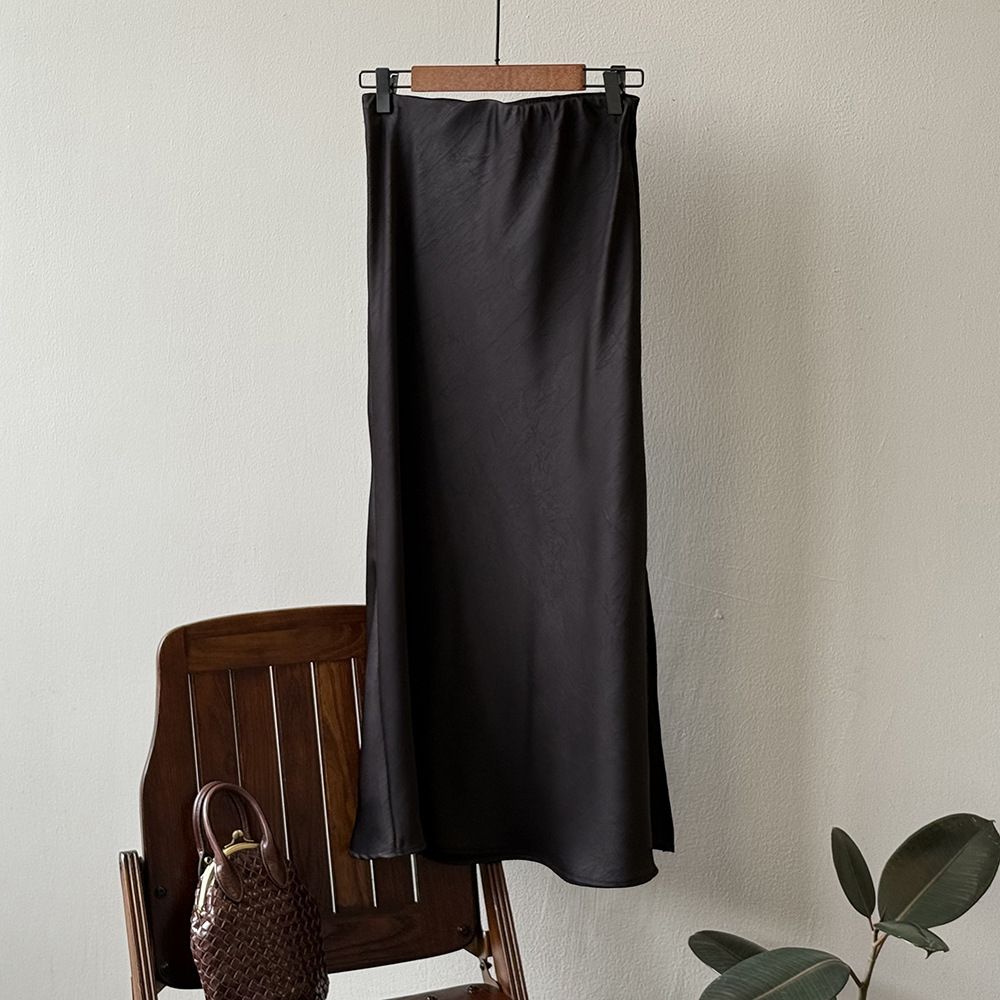 タイトスカート サイドスリット入りサテン調タイトスカートマキシ丈