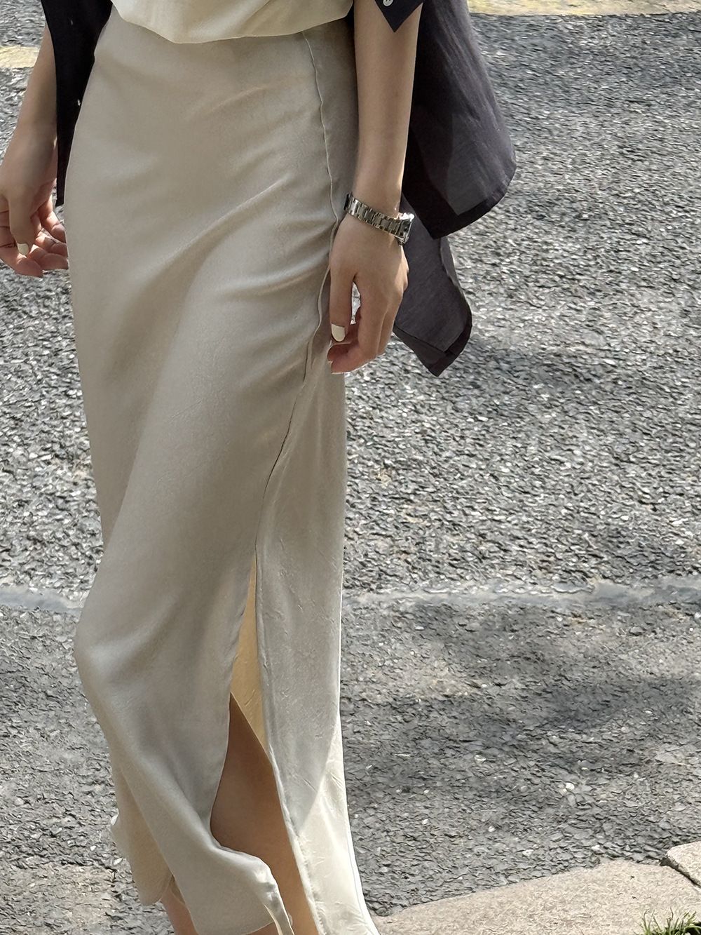 タイトスカート サイドスリット入りサテン調タイトスカートマキシ丈