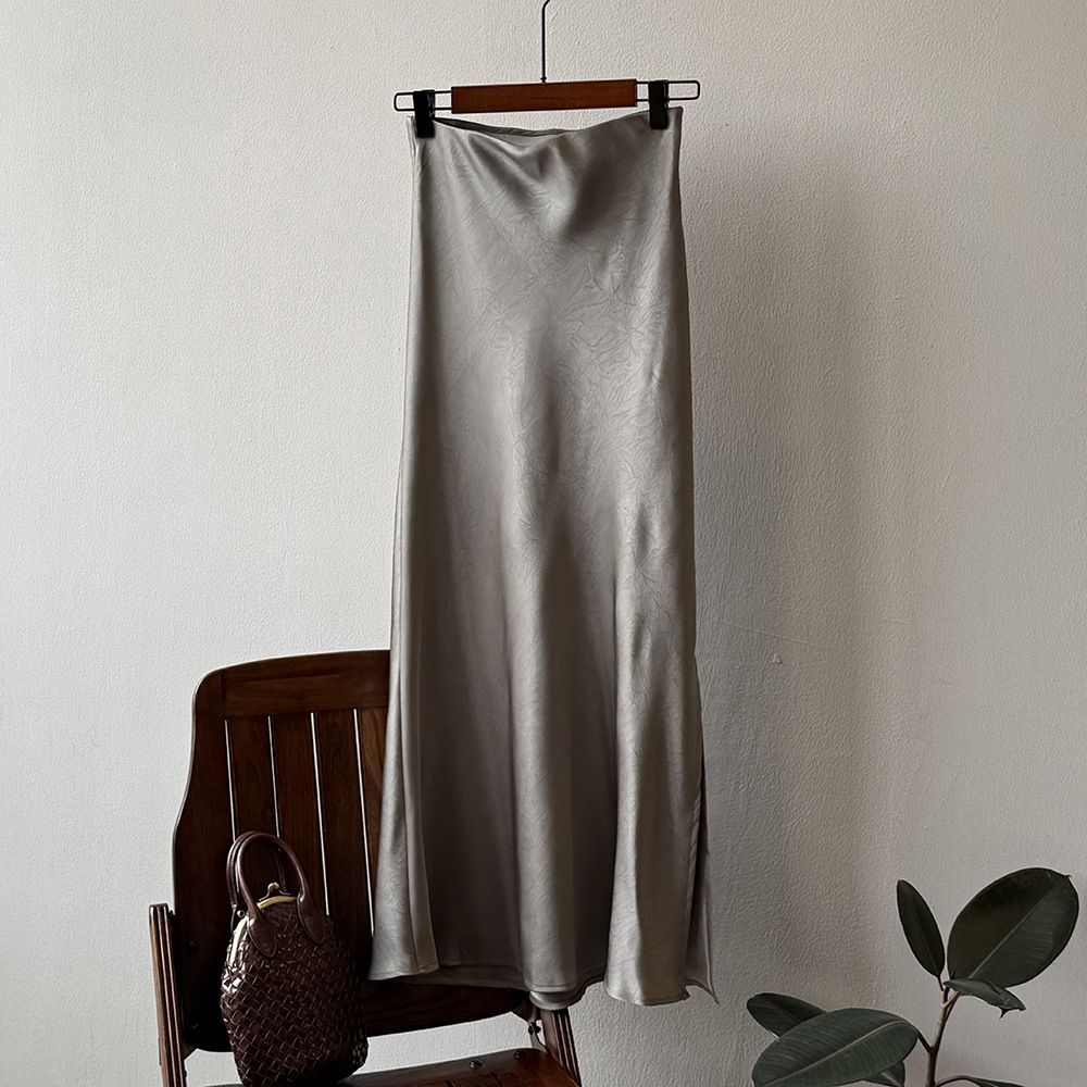 タイトスカート サイドスリット入りサテン調タイトスカートマキシ丈