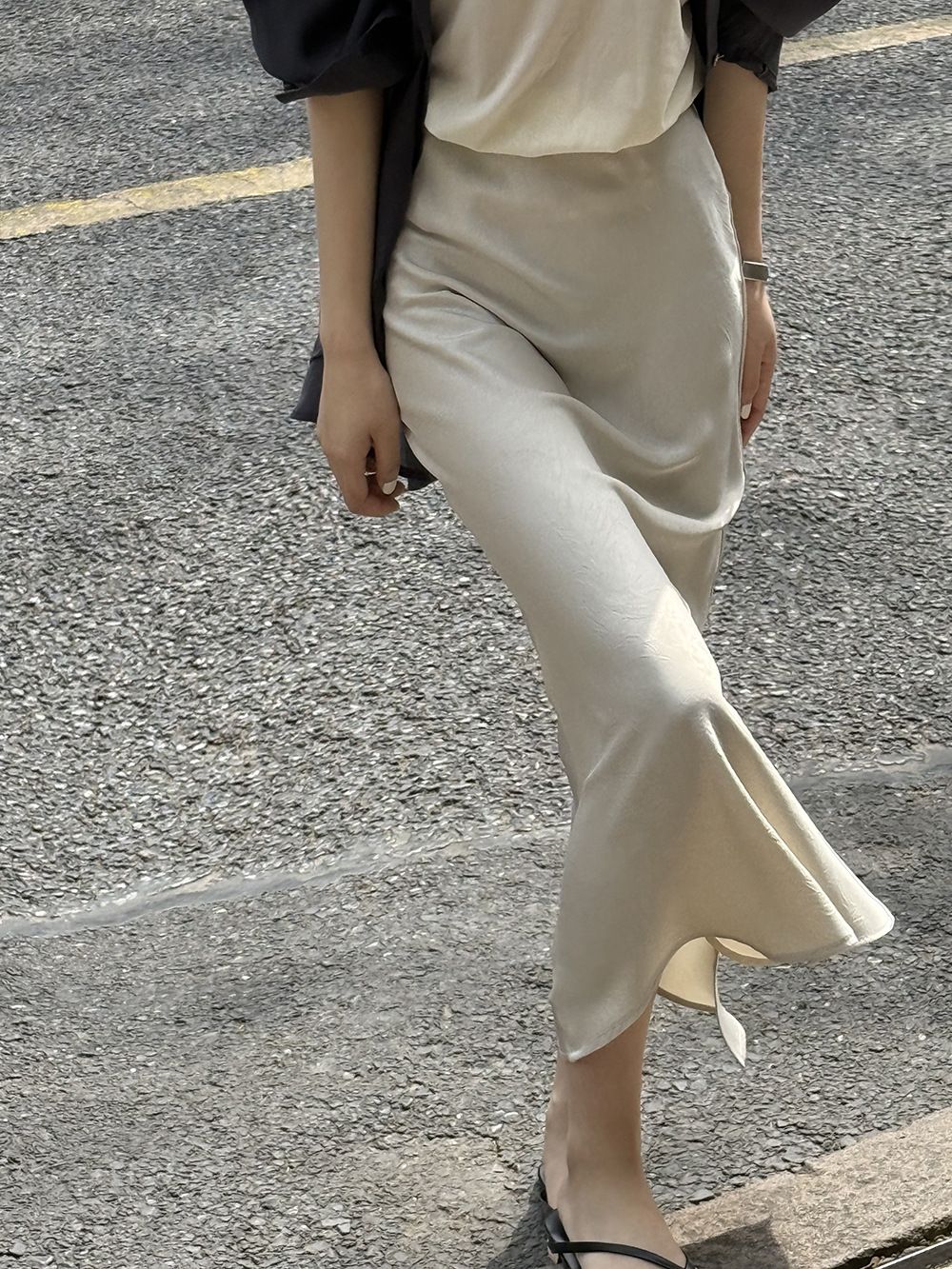タイトスカート サイドスリット入りサテン調タイトスカートマキシ丈