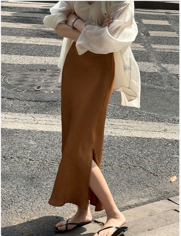 タイトスカート サイドスリット入りサテン調タイトスカートマキシ丈