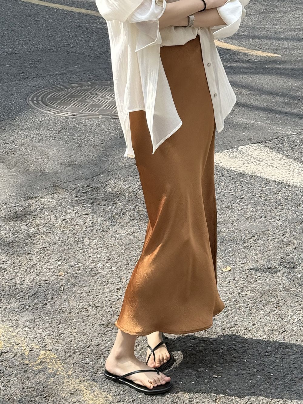 タイトスカート サイドスリット入りサテン調タイトスカートマキシ丈