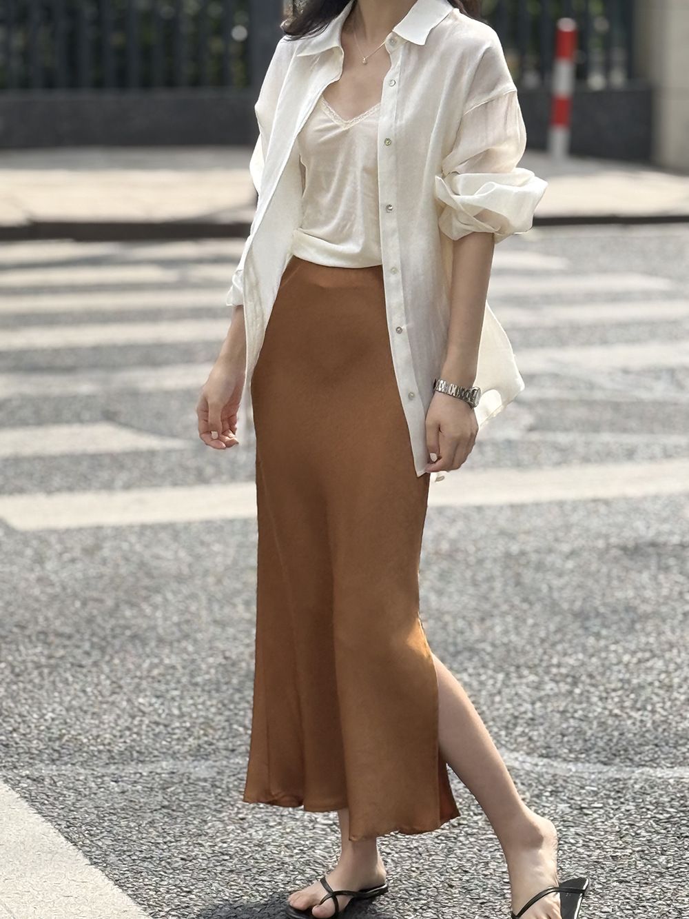 タイトスカート サイドスリット入りサテン調タイトスカートマキシ丈