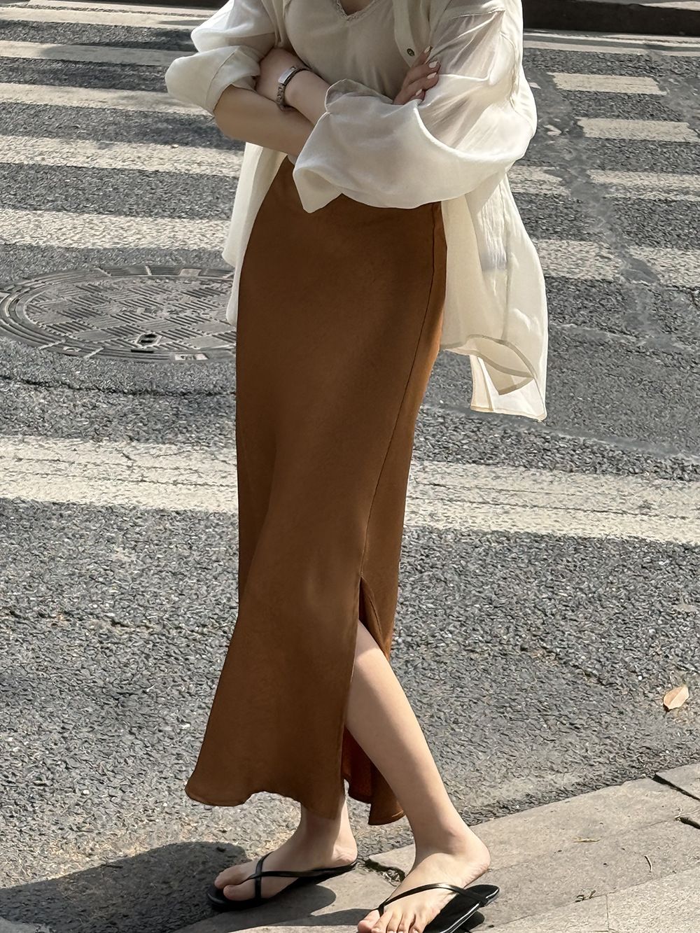 タイトスカート サイドスリット入りサテン調タイトスカートマキシ丈