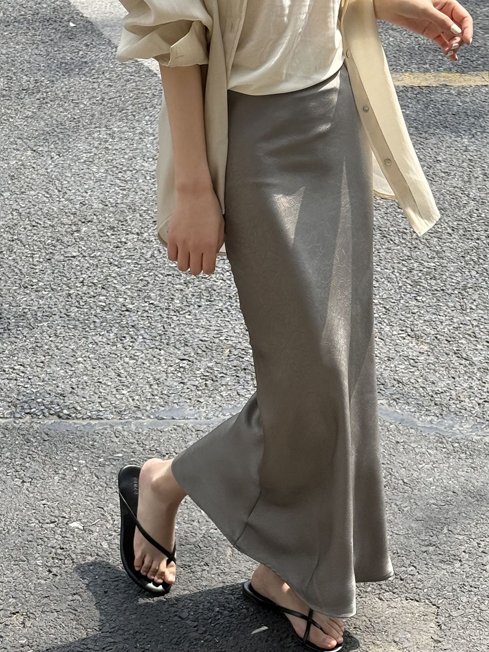 タイトスカート サイドスリット入りサテン調タイトスカートマキシ丈