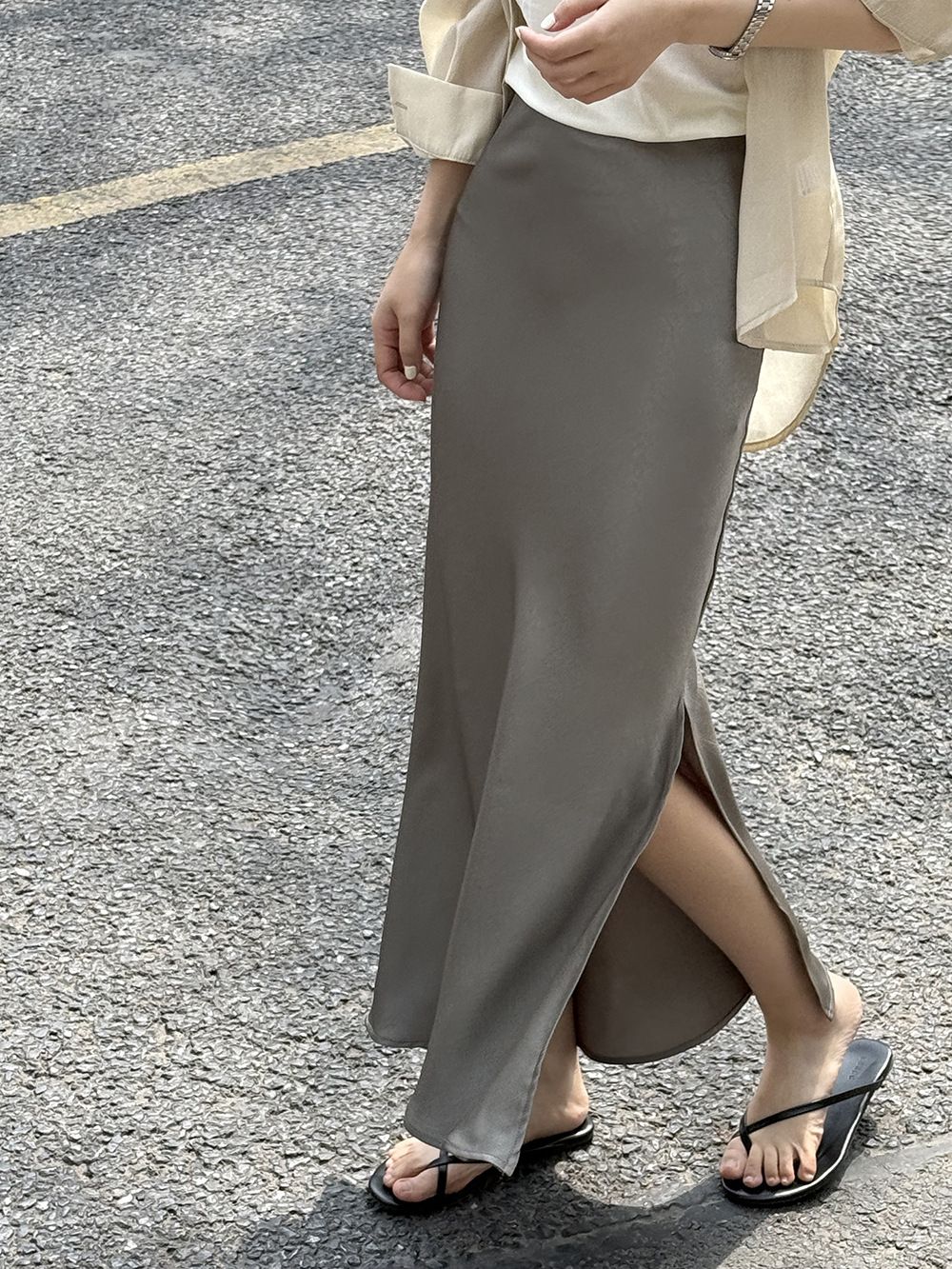 タイトスカート サイドスリット入りサテン調タイトスカートマキシ丈