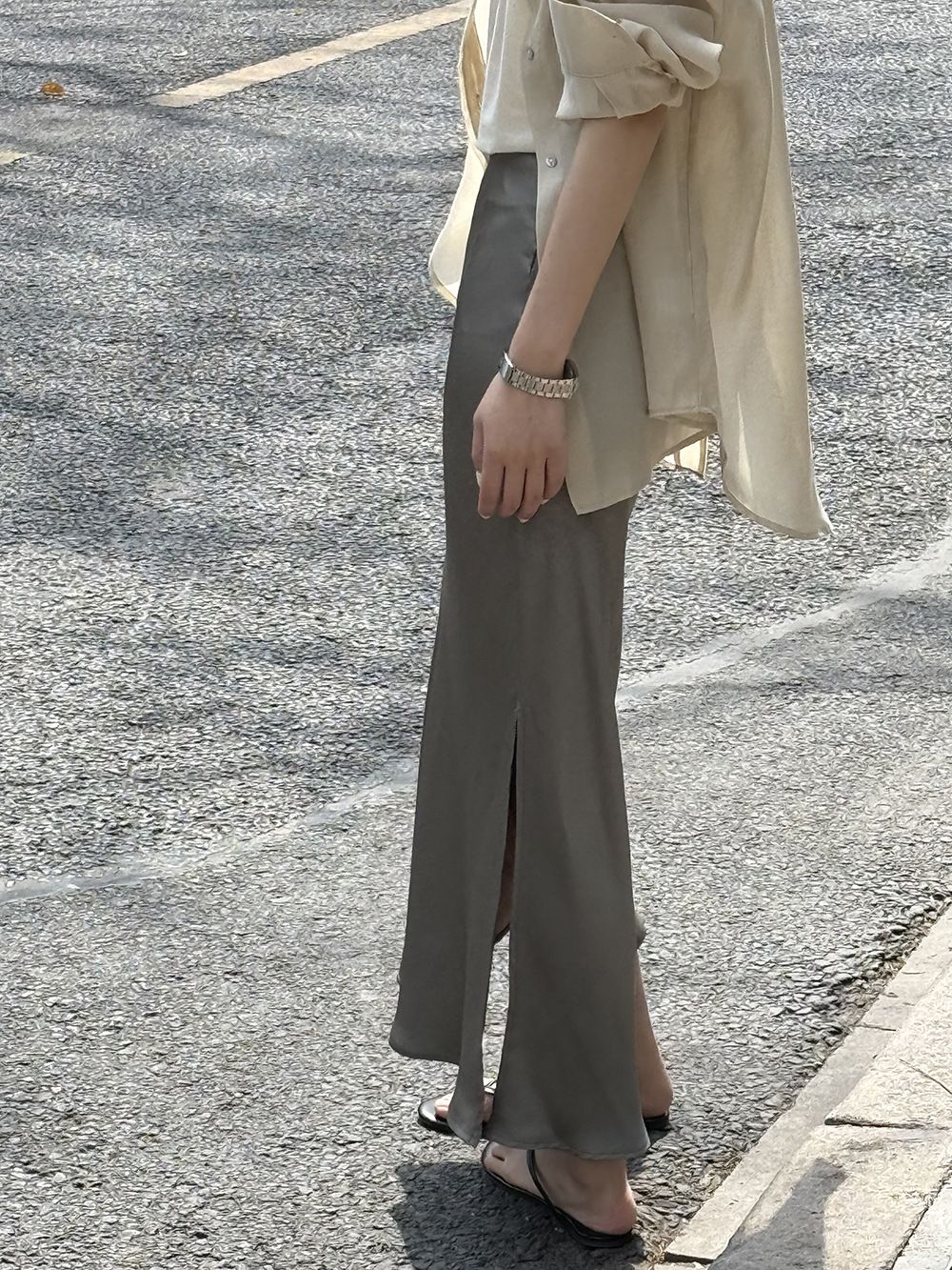 タイトスカート サイドスリット入りサテン調タイトスカートマキシ丈