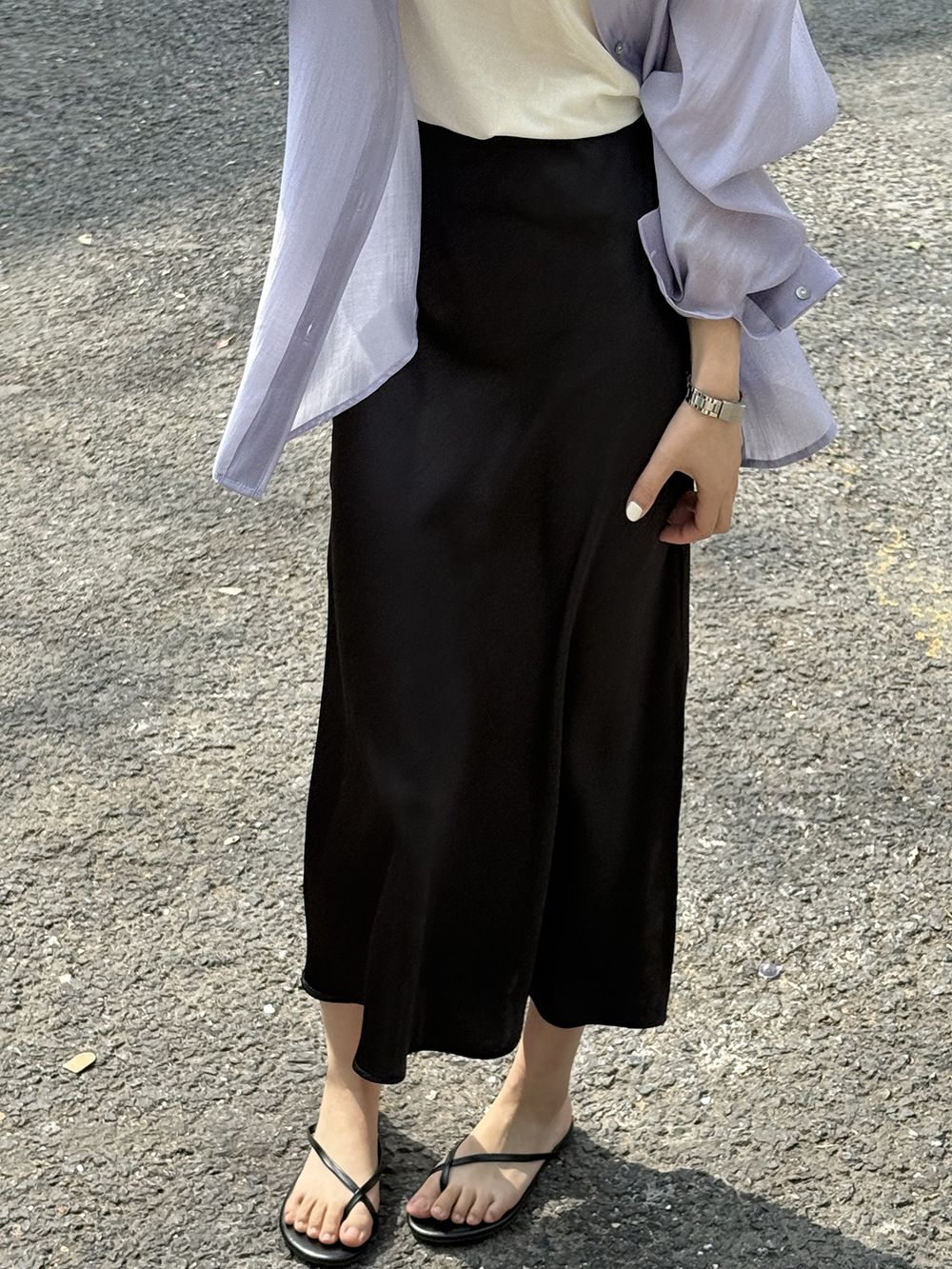 タイトスカート サイドスリット入りサテン調タイトスカートマキシ丈