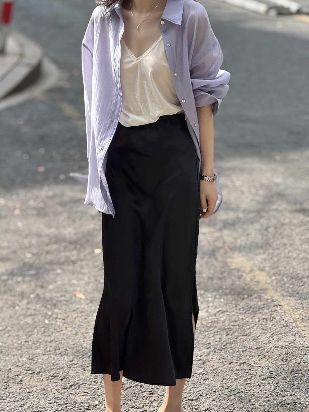 タイトスカート サイドスリット入りサテン調タイトスカートマキシ丈