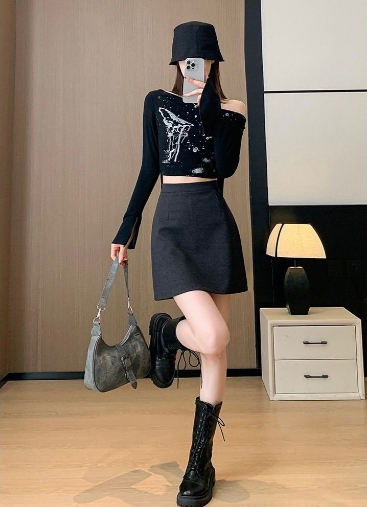 タイトスカート 大人可愛いハイウエスト台形ミニスカート