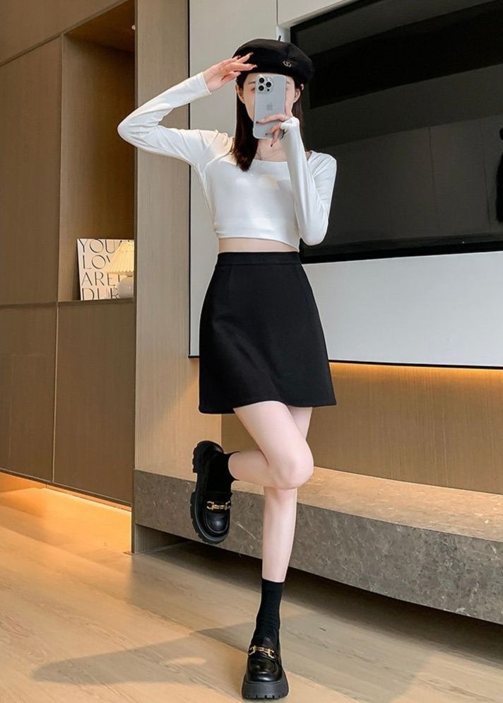 タイトスカート 大人可愛いハイウエスト台形ミニスカート