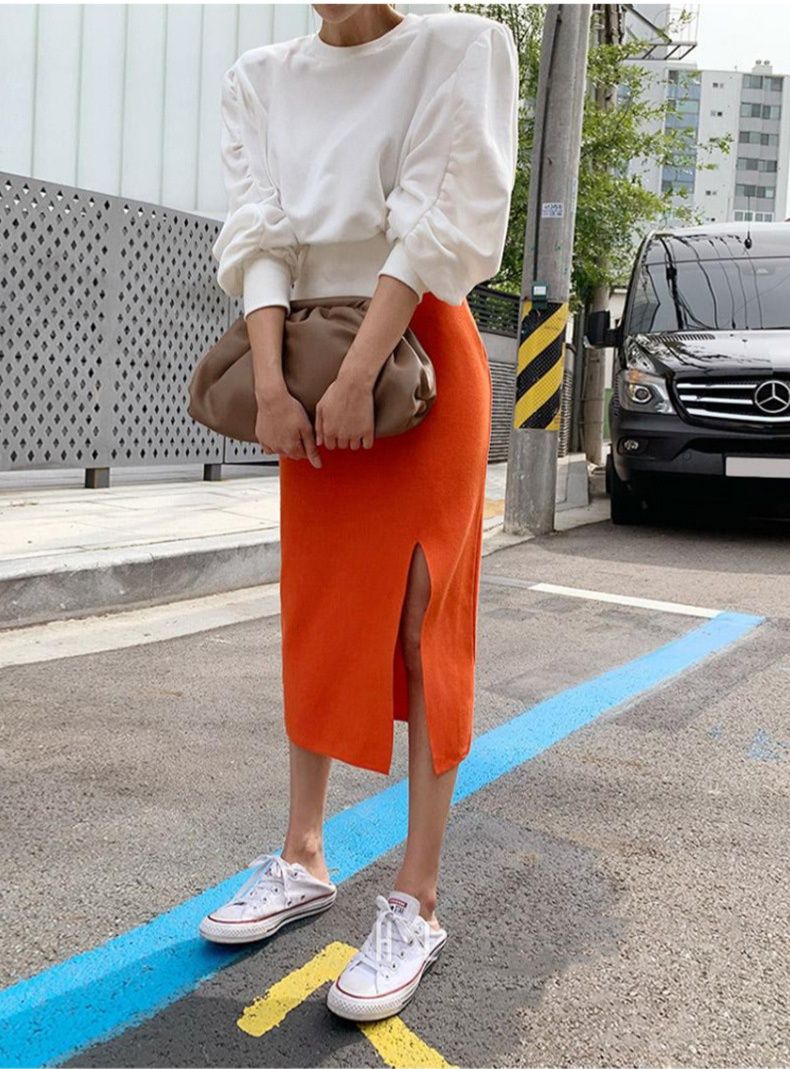 タイトスカート フロントスリット入りタイトスカートロング丈