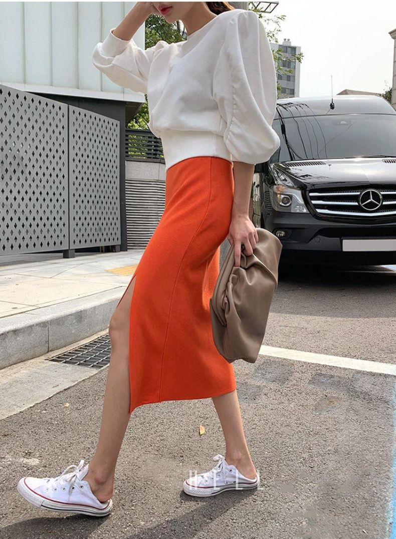 タイトスカート フロントスリット入りタイトスカートロング丈