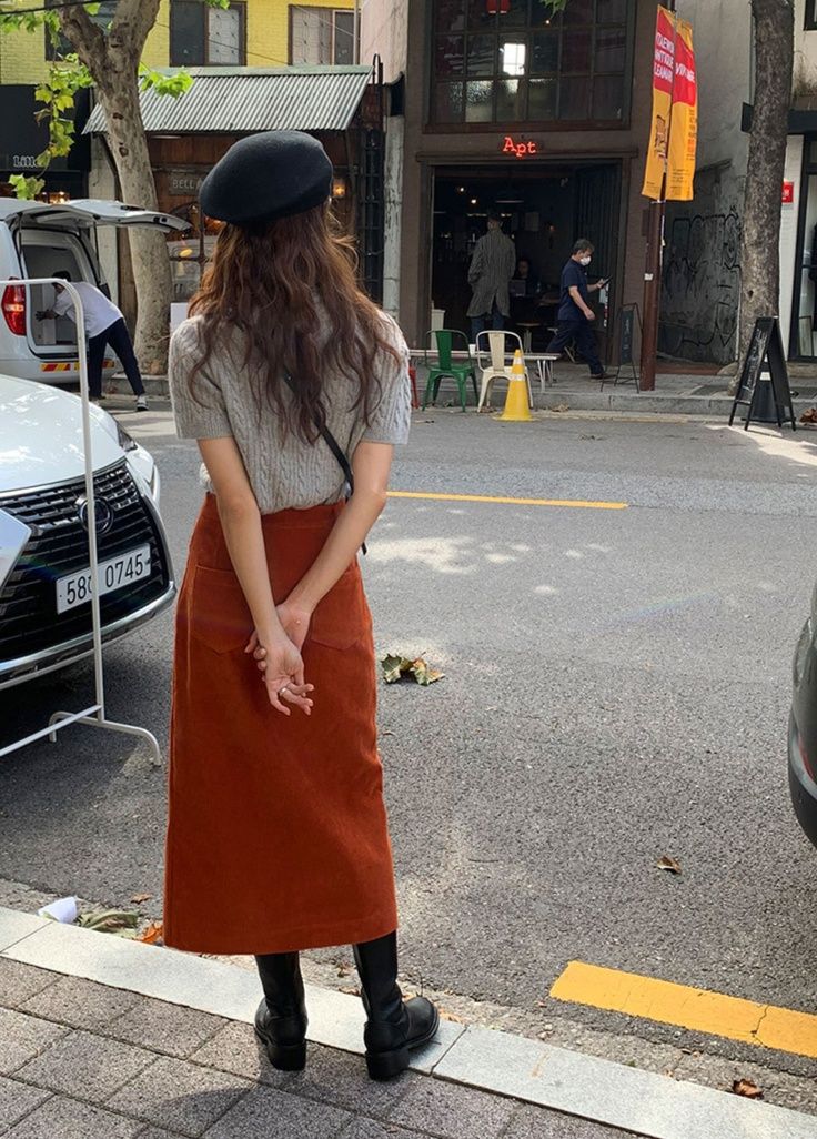 タイトスカート 裏起毛コーデュロイフロントスリットタイトスカート