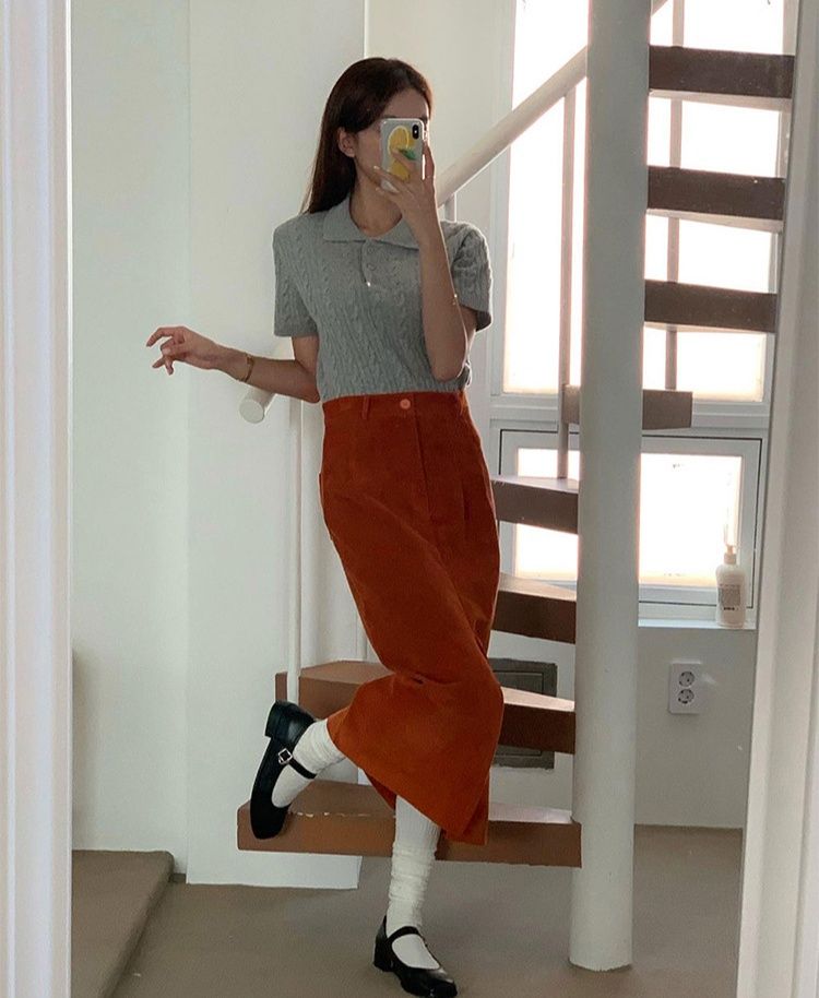 タイトスカート 裏起毛コーデュロイフロントスリットタイトスカート