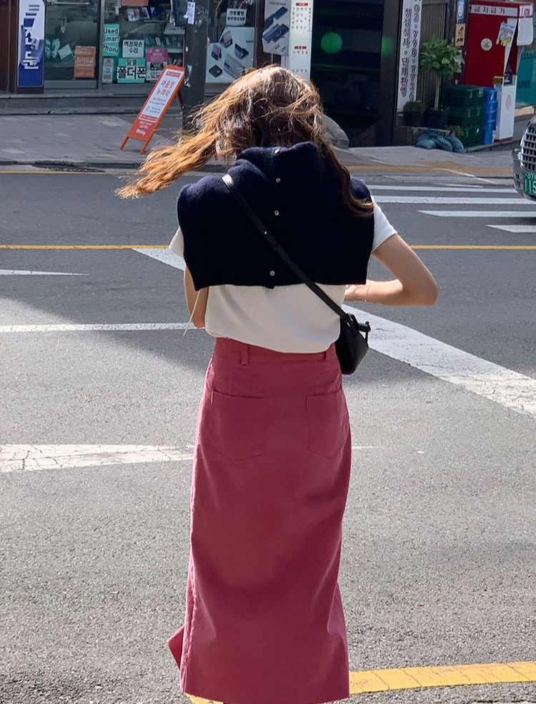 タイトスカート 裏起毛コーデュロイフロントスリットタイトスカート