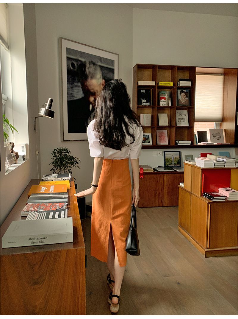 タイトスカート サイドスリット入りデニム風タイトスカートロング丈