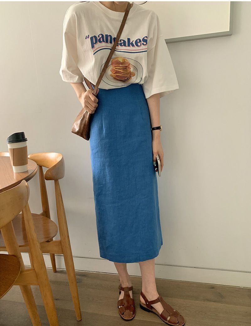 タイトスカート サイドスリット入りデニム風タイトスカートロング丈