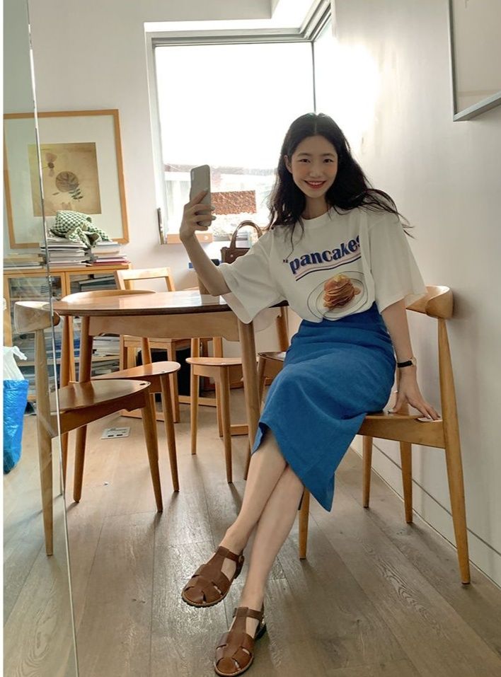 タイトスカート サイドスリット入りデニム風タイトスカートロング丈