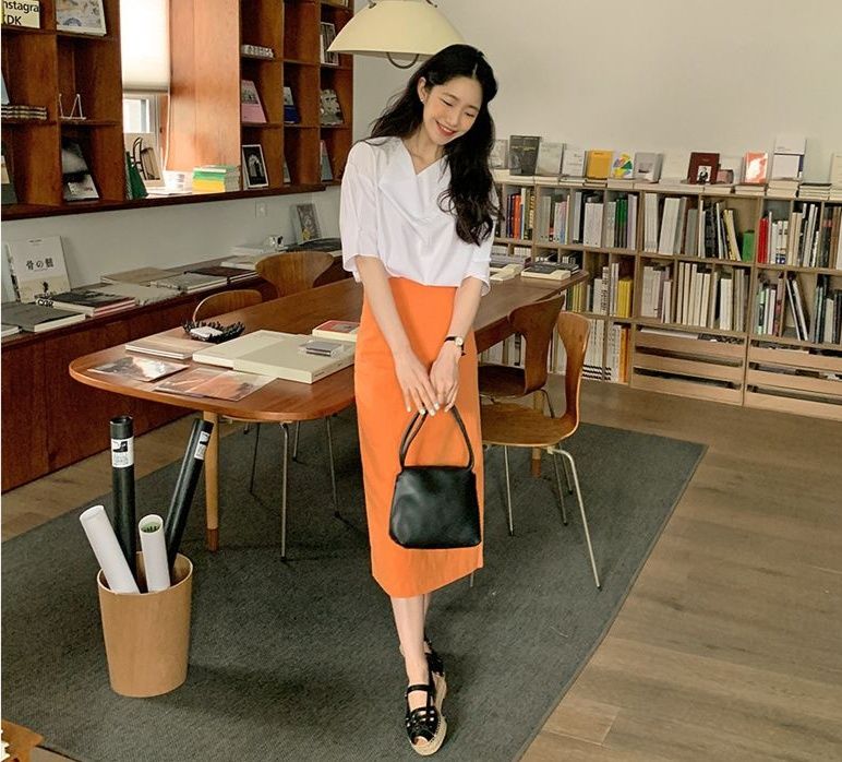 タイトスカート サイドスリット入りデニム風タイトスカートロング丈