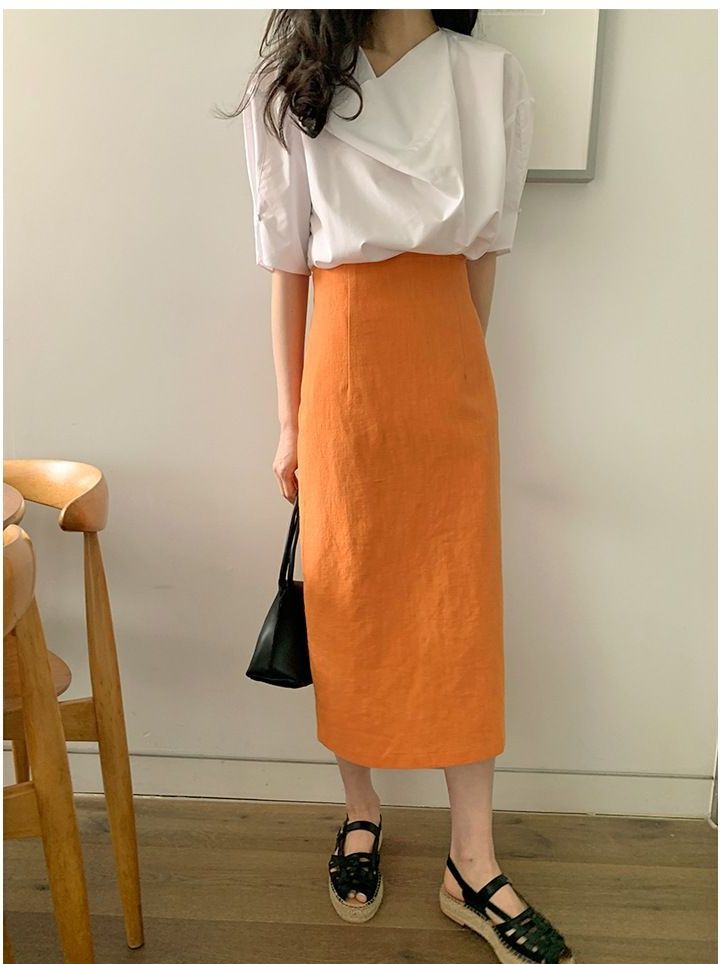 タイトスカート サイドスリット入りデニム風タイトスカートロング丈