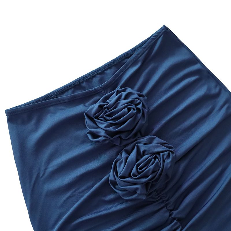 タイトスカート 立体フラワー装飾サイドスリットマキシタイトスカート