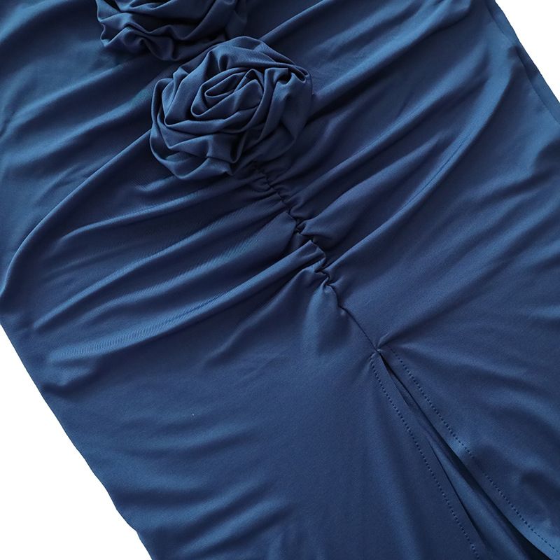 タイトスカート 立体フラワー装飾サイドスリットマキシタイトスカート