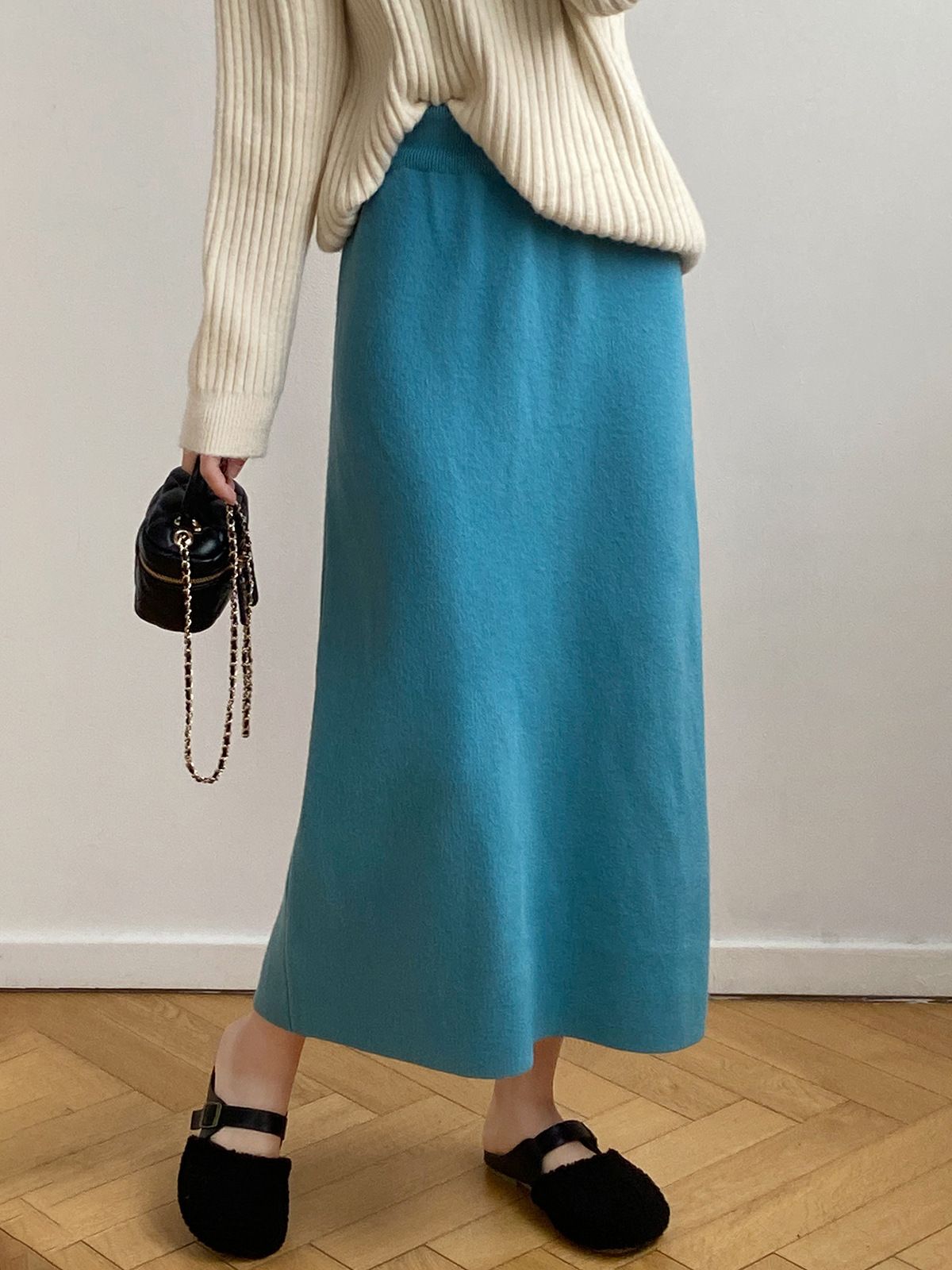 タイトスカート ニット素材の上品な体型カバータイトスカートロング丈