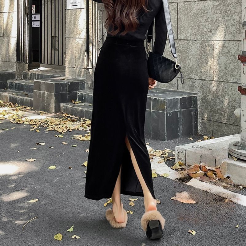 タイトスカート ハイウエストスリット入りタイトスカートロング丈