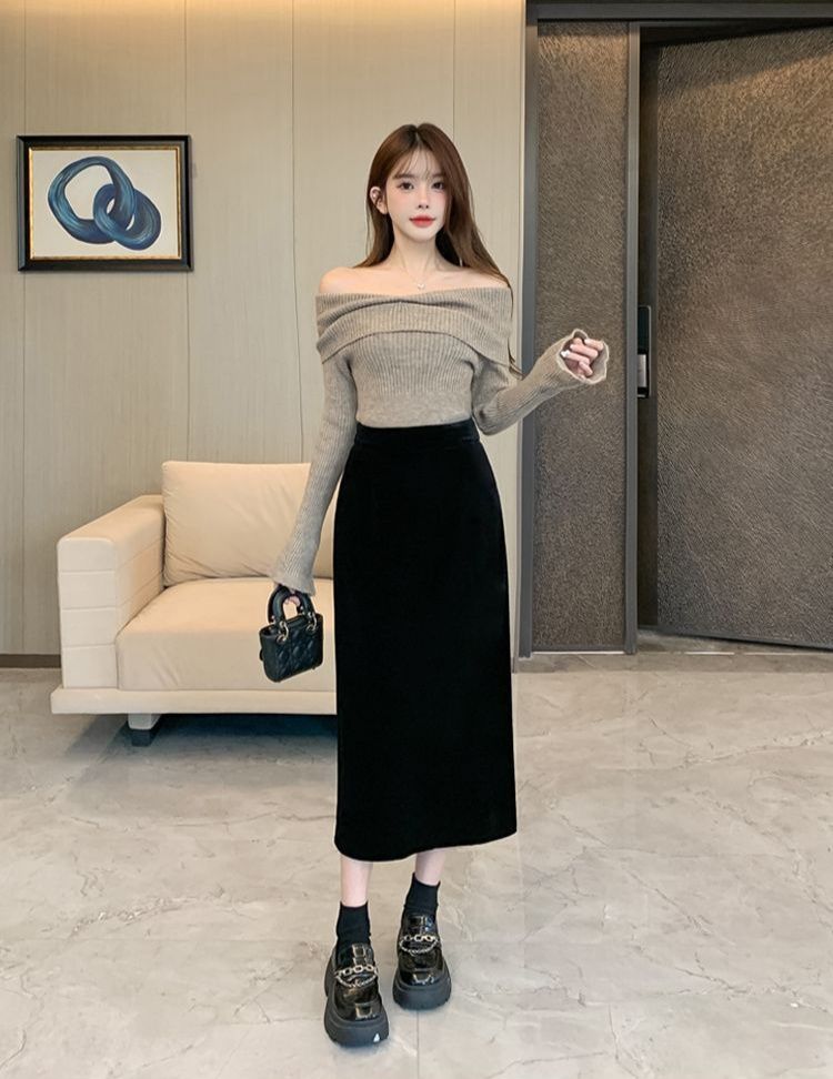 タイトスカート ハイウエストスリット入りタイトスカートロング丈