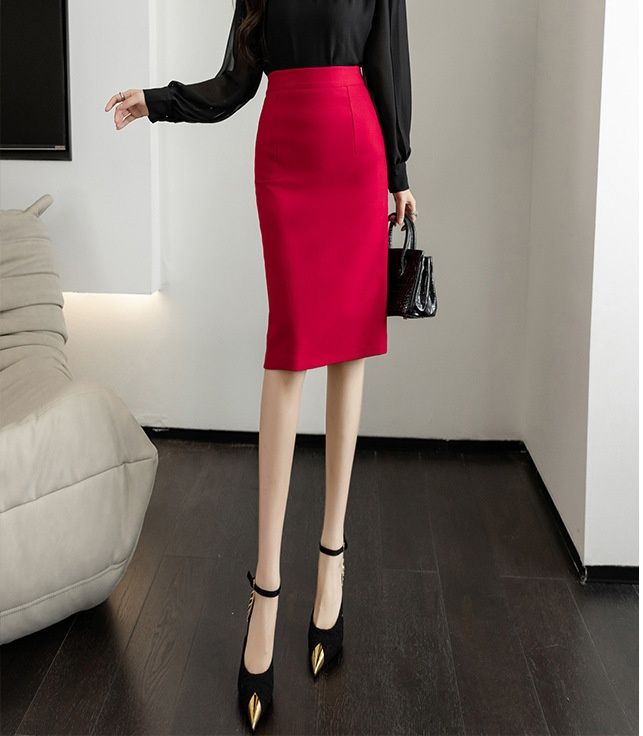 タイトスカート ハイウエスト美脚見せタイトスカートひざ丈