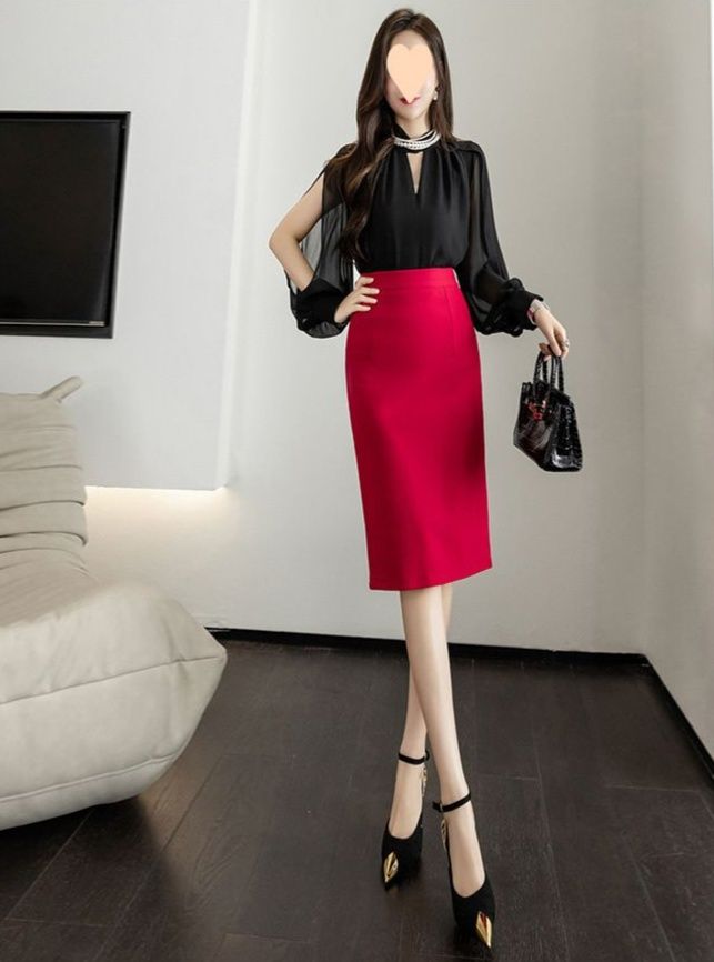 タイトスカート ハイウエスト美脚見せタイトスカートひざ丈