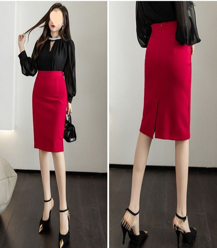 タイトスカート ハイウエスト美脚見せタイトスカートひざ丈