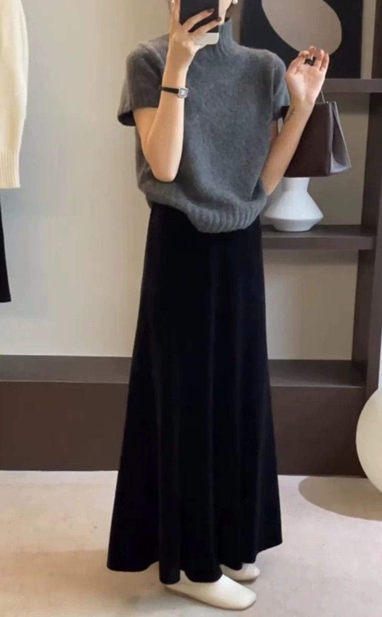 タイトスカート ニット素材切り替えマキシ丈タイトスカート