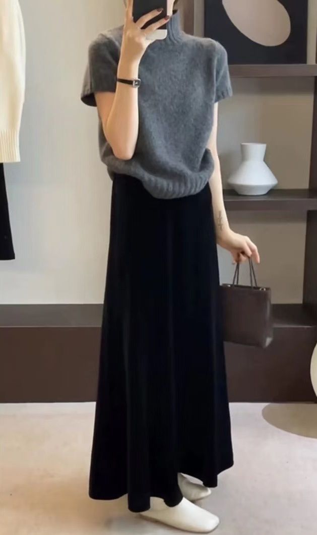 タイトスカート ニット素材切り替えマキシ丈タイトスカート