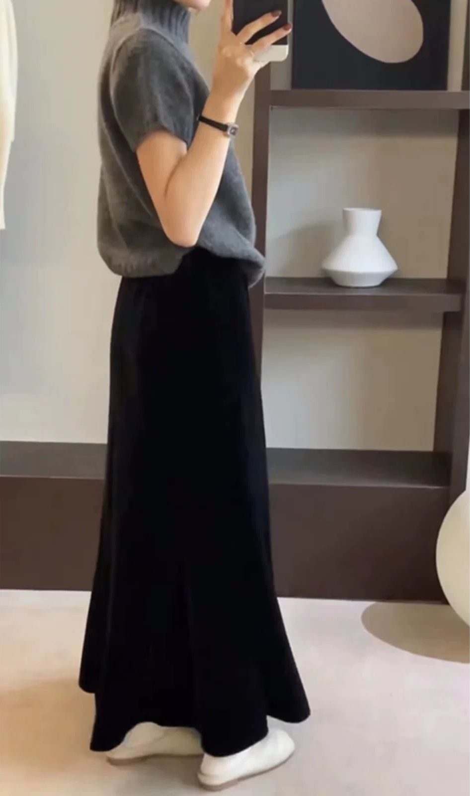 タイトスカート ニット素材切り替えマキシ丈タイトスカート