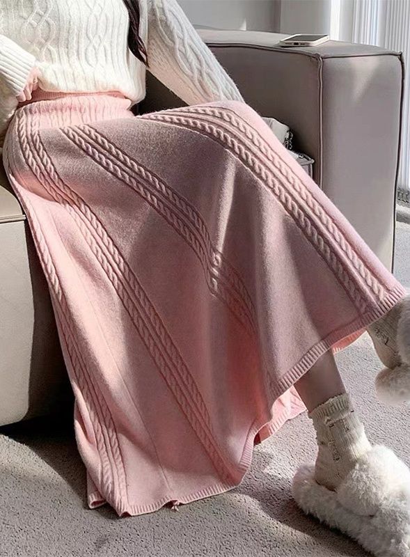 タイトスカート 立体ケーブル編みニットロングタイトスカート