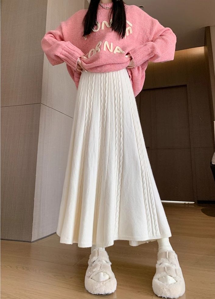 タイトスカート 立体ケーブル編みニットロングタイトスカート