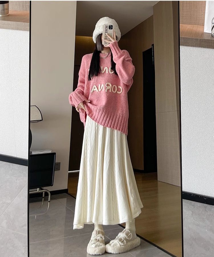 タイトスカート 立体ケーブル編みニットロングタイトスカート