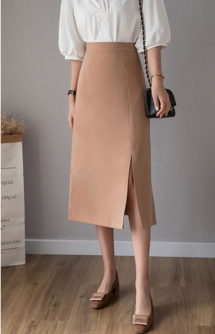 タイトスカート フロントスリット入りひざ丈タイトスカート