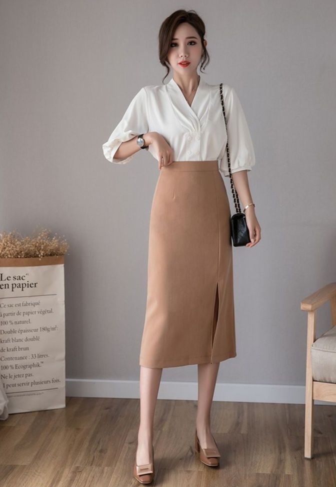 タイトスカート フロントスリット入りひざ丈タイトスカート