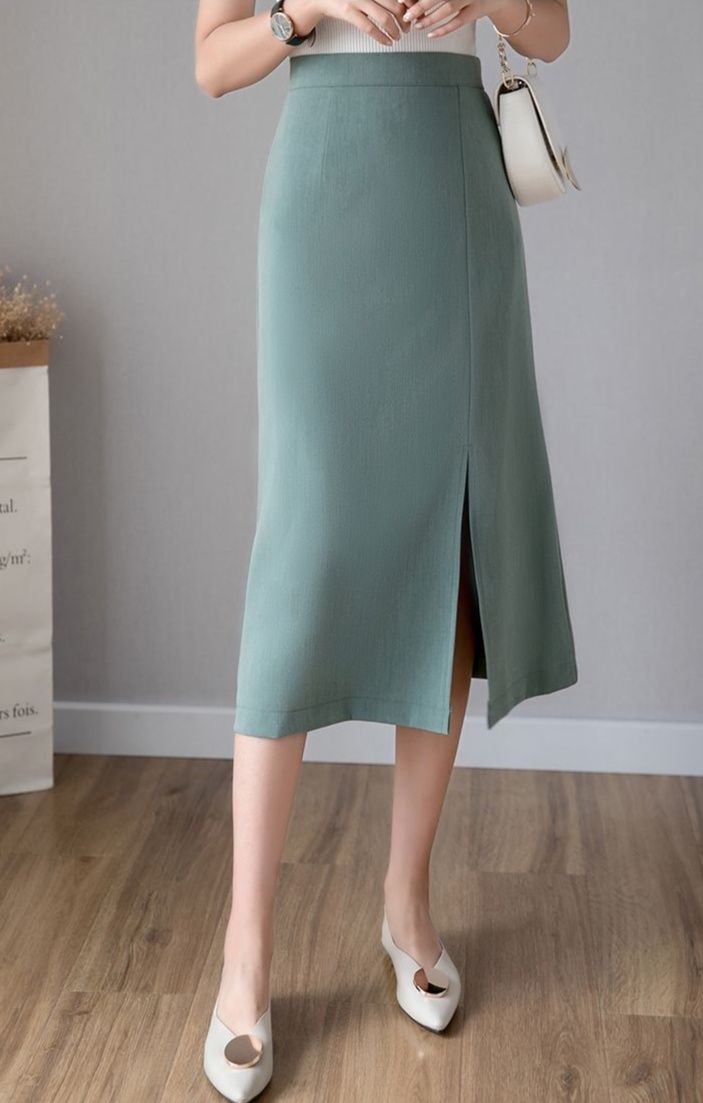 タイトスカート フロントスリット入りひざ丈タイトスカート