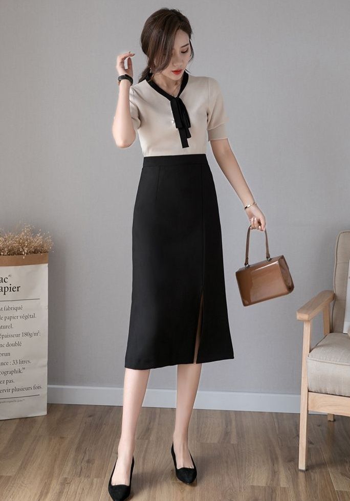 タイトスカート フロントスリット入りひざ丈タイトスカート